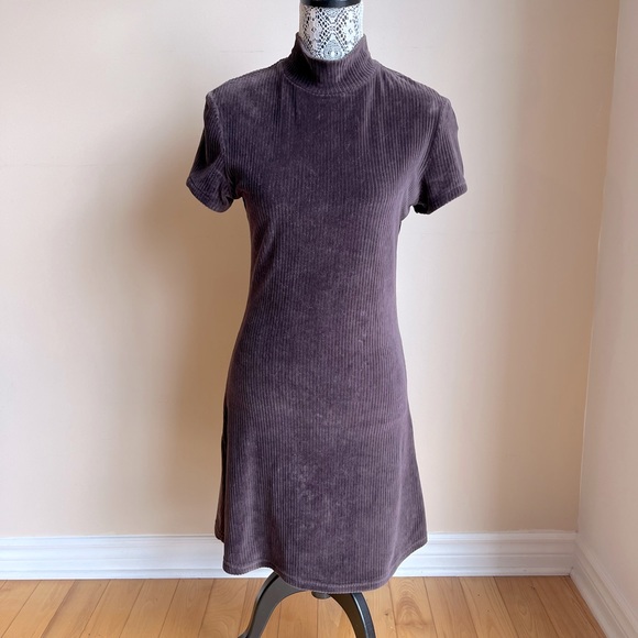 Brown stretch 90s corduroy mini dress - Picture 1 of 7